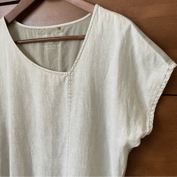 Sandwich Linen Dress EU 38 Beige Minimalist Shift Tie Waist Pockets Neutral - Picture 4 of 14